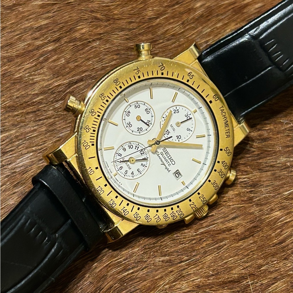 Seiko Gold and Black Chronograph Watch vintage